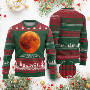 Blood Moon Total Lunar Eclipse March 3 2026 Ugly Christmas Sweater Blood Moon Astronomy Souvenir Graphic TS02 Red Green Print Your Wear