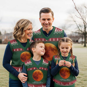 Blood Moon Total Lunar Eclipse March 3 2026 V-Neck Knit Sweater Vest Blood Moon Astronomy Souvenir Graphic TS02 Red Green Print Your Wear