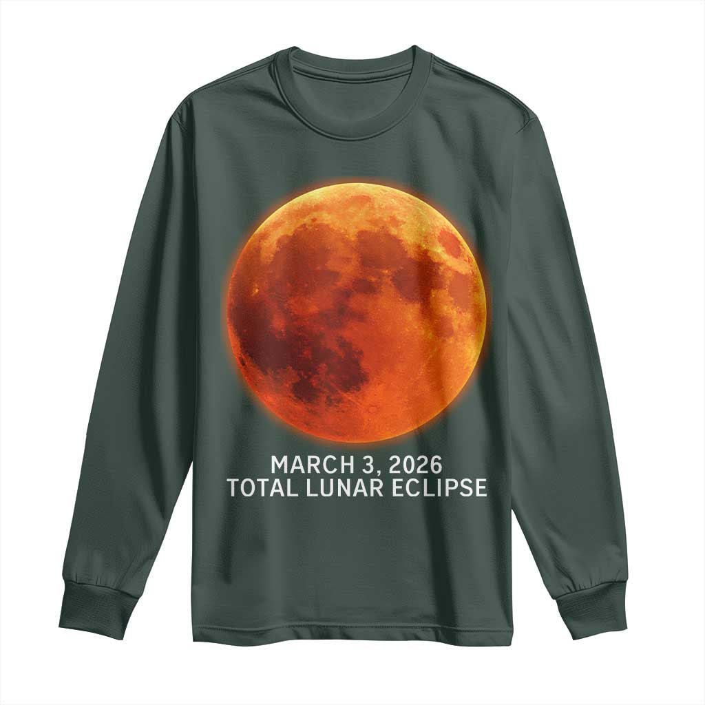 Blood Moon Total Lunar Eclipse March 3 2026 Long Sleeve Shirt Blood Moon Astronomy Souvenir Graphic TS02 Dark Forest Green Print Your Wear