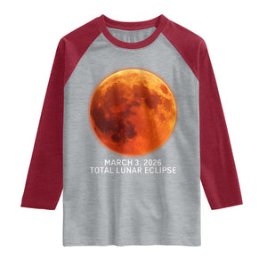 Blood Moon Total Lunar Eclipse March 3 2026 Raglan Shirt Blood Moon Astronomy Souvenir Graphic TS02 Heather Gray Heather Red Print Your Wear
