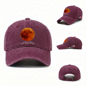 Blood Moon Total Lunar Eclipse March 3 2026 Washed Cotton Baseball Cap Blood Moon Astronomy Souvenir Graphic TS02 Washed Cap Universal Fit Burgundy Print Your Wear
