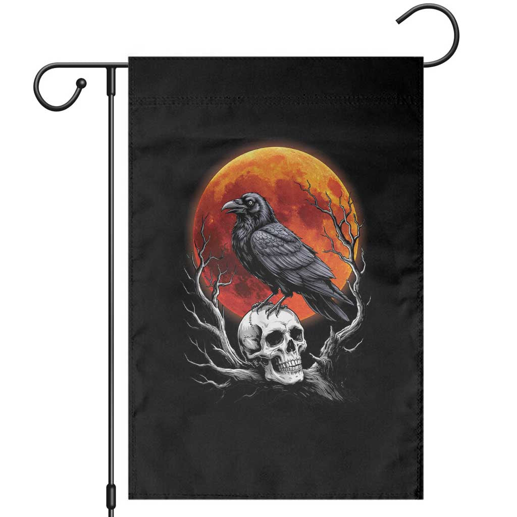 Gothic Raven on Skull Blood Moon Garden Flag Spooky Halloween Macabre Dark Art Graphic TS02 Black Print Your Wear