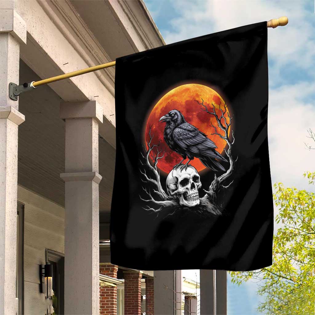 Gothic Raven on Skull Blood Moon Garden Flag Spooky Halloween Macabre Dark Art Graphic TS02 Print Your Wear