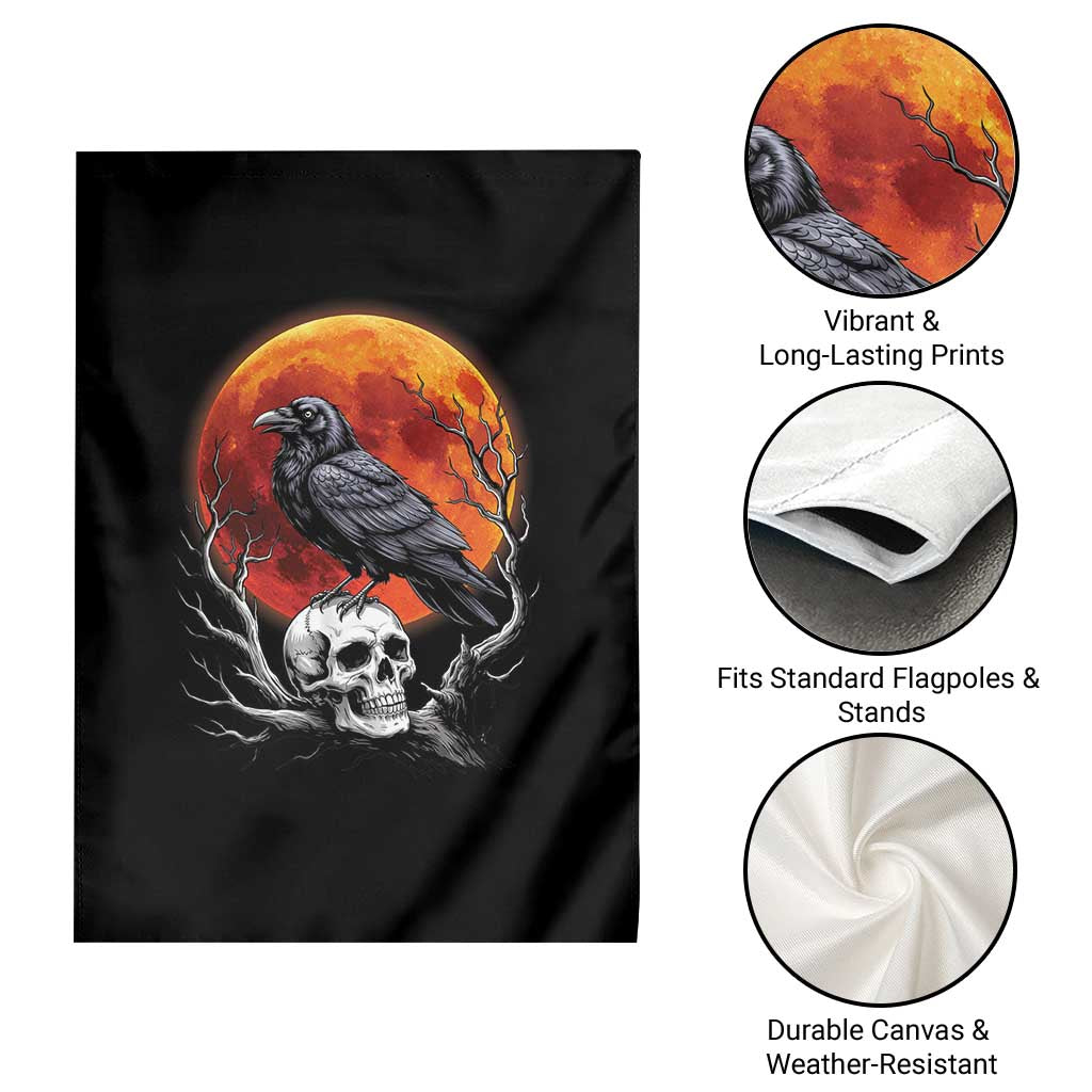 Gothic Raven on Skull Blood Moon Garden Flag Spooky Halloween Macabre Dark Art Graphic TS02 Print Your Wear
