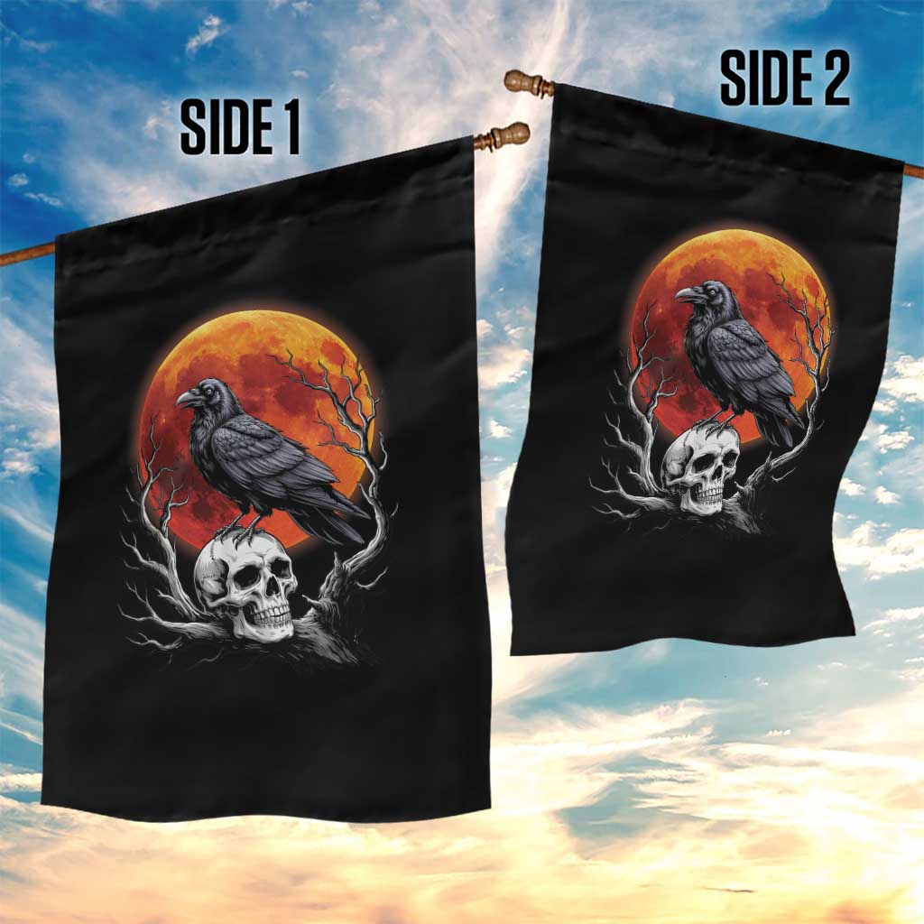 Gothic Raven on Skull Blood Moon Garden Flag Spooky Halloween Macabre Dark Art Graphic TS02 Print Your Wear