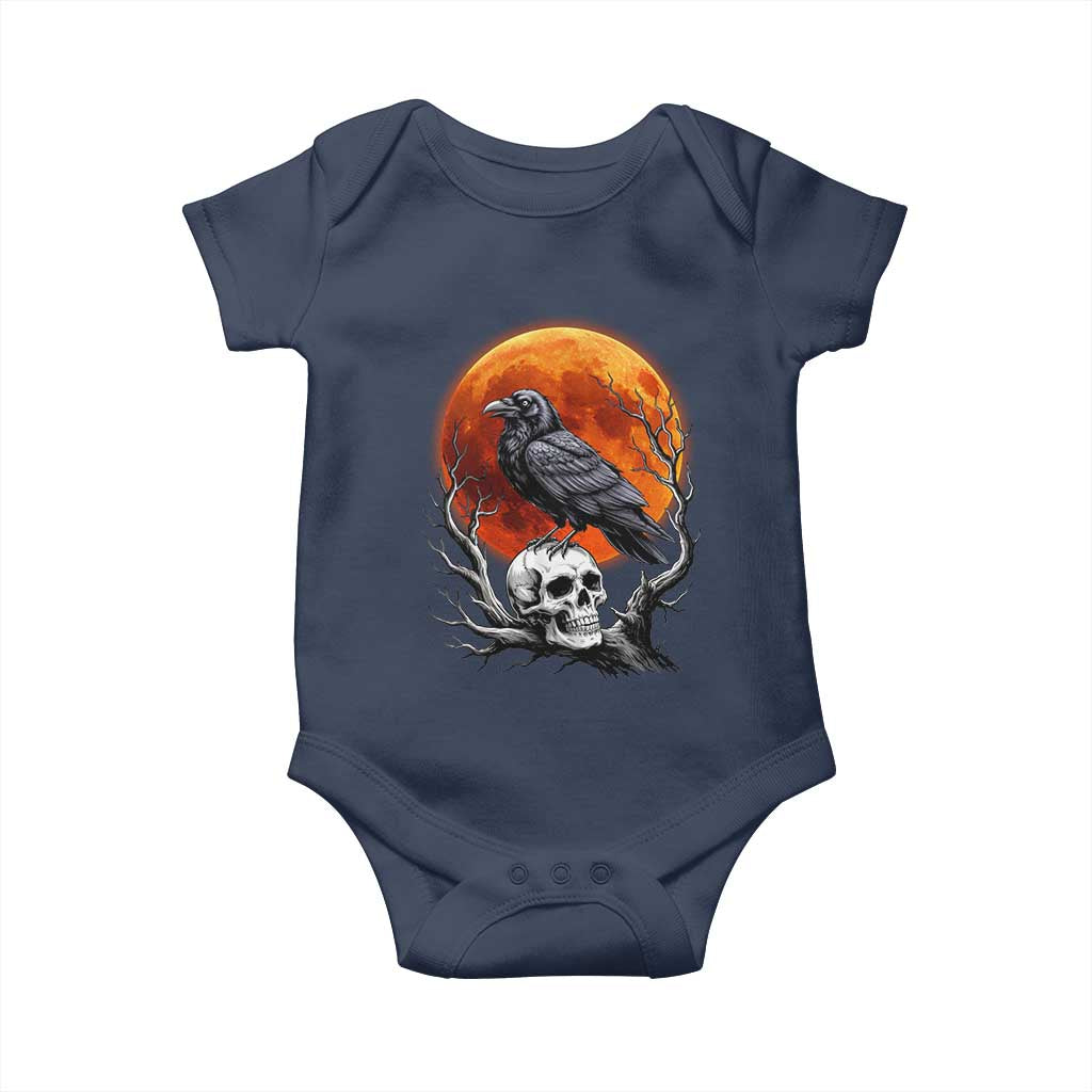 Gothic Raven on Skull Blood Moon Baby Onesie Spooky Halloween Macabre Dark Art Graphic TS02 Navy Print Your Wear