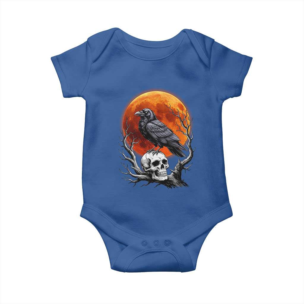 Gothic Raven on Skull Blood Moon Baby Onesie Spooky Halloween Macabre Dark Art Graphic TS02 Royal Blue Print Your Wear