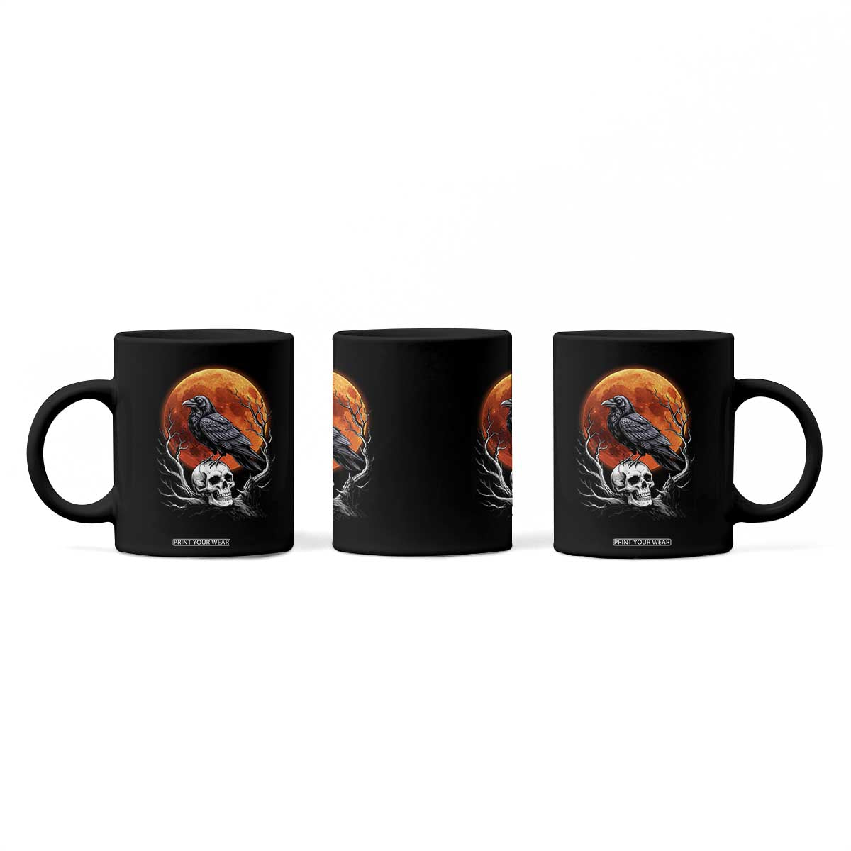 Gothic Raven on Skull Blood Moon Coffee Mug Spooky Halloween Macabre Dark Art Graphic TS02 Print Your Wear