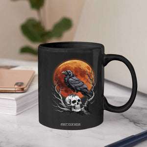 Gothic Raven on Skull Blood Moon Coffee Mug Spooky Halloween Macabre Dark Art Graphic TS02 Print Your Wear