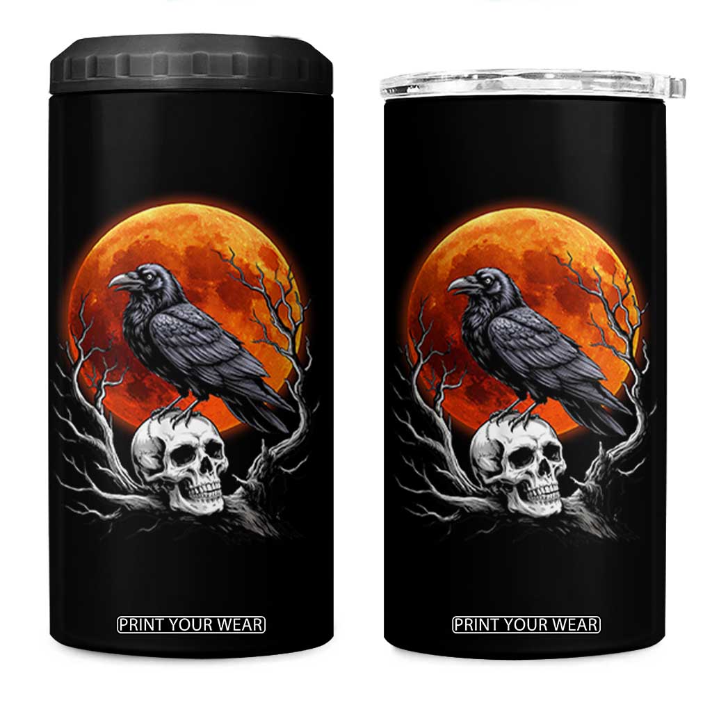 Gothic Raven on Skull Blood Moon 4 in 1 Can Cooler Tumbler Spooky Halloween Macabre Dark Art Graphic TS02 One Size: 16 oz Black Print Your Wear