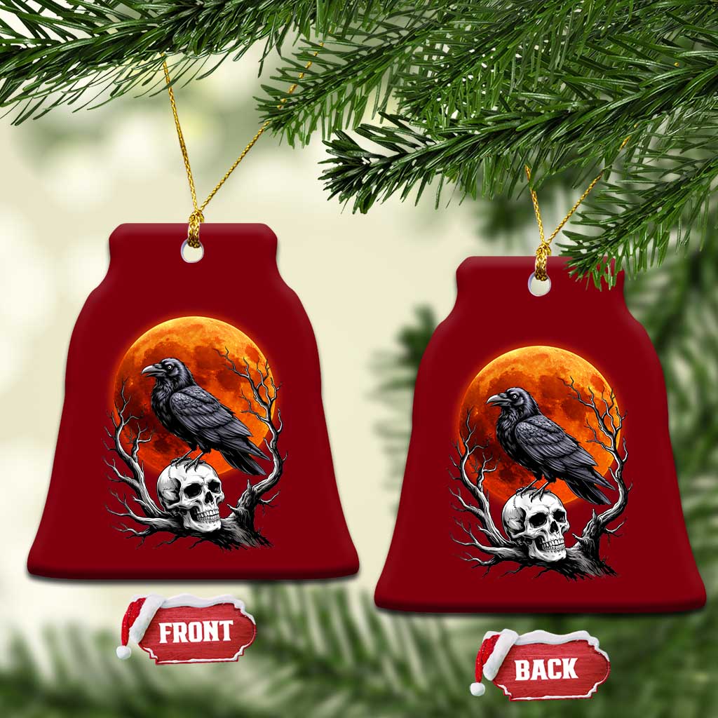 Gothic Raven on Skull Blood Moon Ceramic Ornament Spooky Halloween Macabre Dark Art Graphic TS02 Print Your Wear