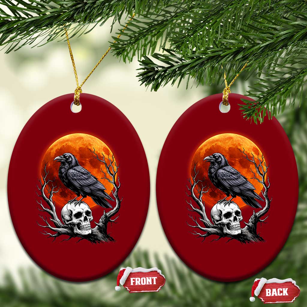 Gothic Raven on Skull Blood Moon Ceramic Ornament Spooky Halloween Macabre Dark Art Graphic TS02 Print Your Wear