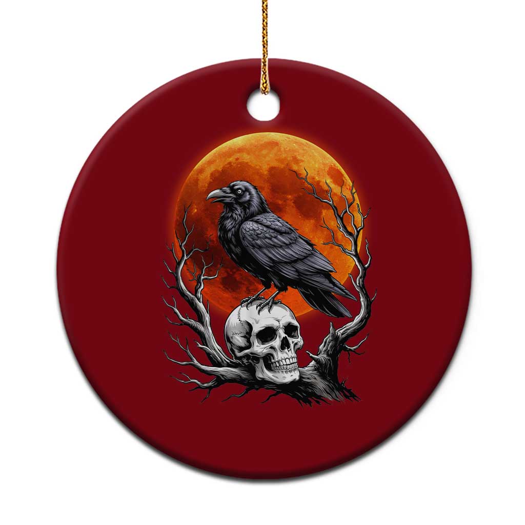 Gothic Raven on Skull Blood Moon Ceramic Ornament Spooky Halloween Macabre Dark Art Graphic TS02 1pc Red Print Your Wear
