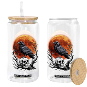 Gothic Raven on Skull Blood Moon Glass Can Spooky Halloween Macabre Dark Art Graphic TS02 Print Your Wear