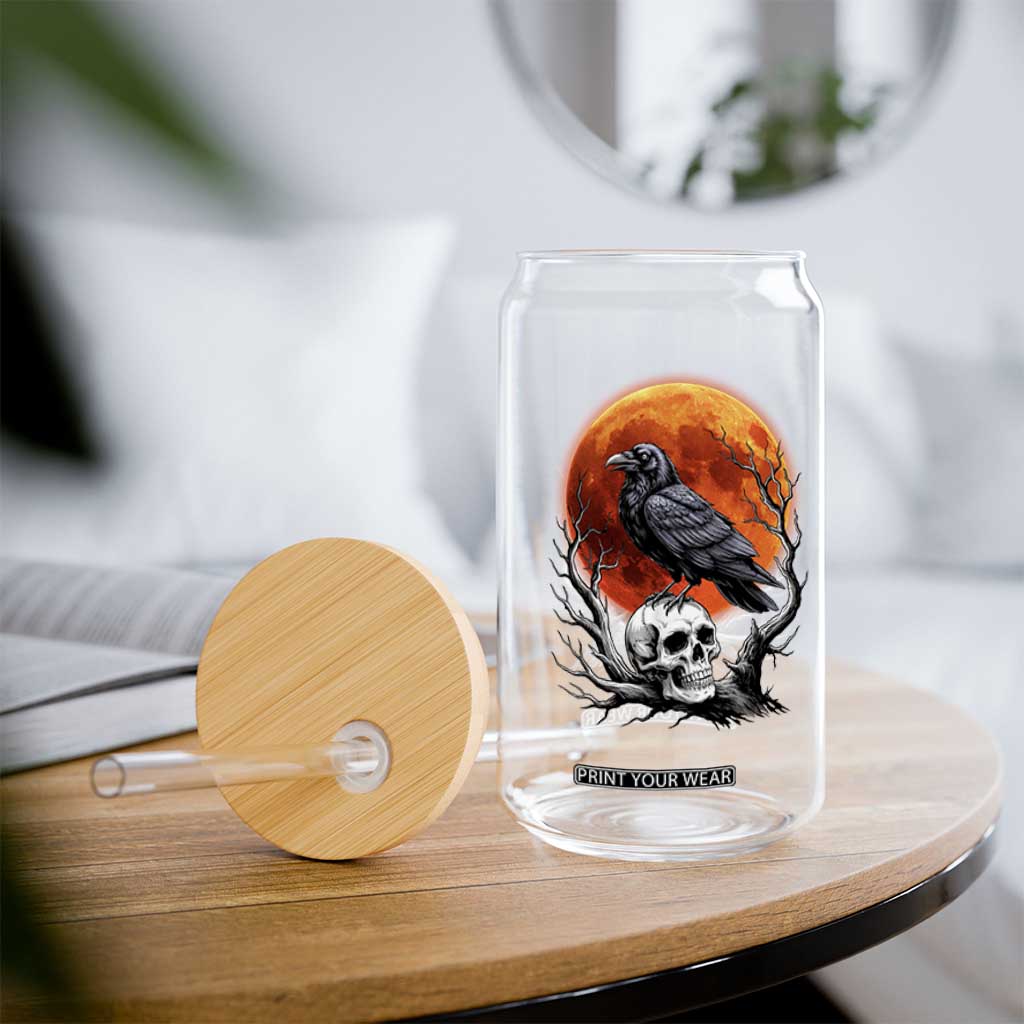 Gothic Raven on Skull Blood Moon Glass Can Spooky Halloween Macabre Dark Art Graphic TS02 Print Your Wear