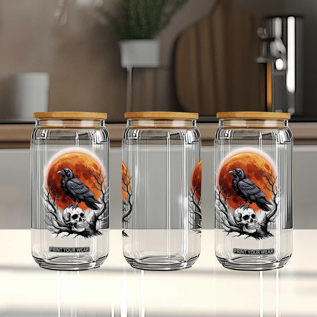 Gothic Raven on Skull Blood Moon Glass Can Spooky Halloween Macabre Dark Art Graphic TS02 Print Your Wear
