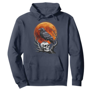 Gothic Raven on Skull Blood Moon Hoodie Spooky Halloween Macabre Dark Art Graphic TS02 Navy Print Your Wear