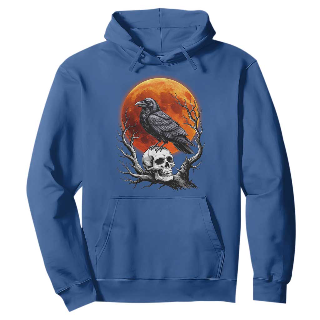 Gothic Raven on Skull Blood Moon Hoodie Spooky Halloween Macabre Dark Art Graphic TS02 Royal Blue Print Your Wear