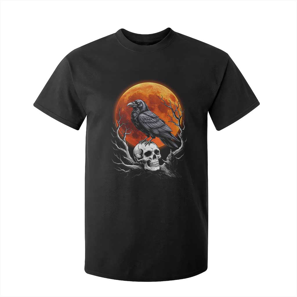 Gothic Raven on Skull Blood Moon T Shirt For Kid Spooky Halloween Macabre Dark Art Graphic TS02 Black Print Your Wear