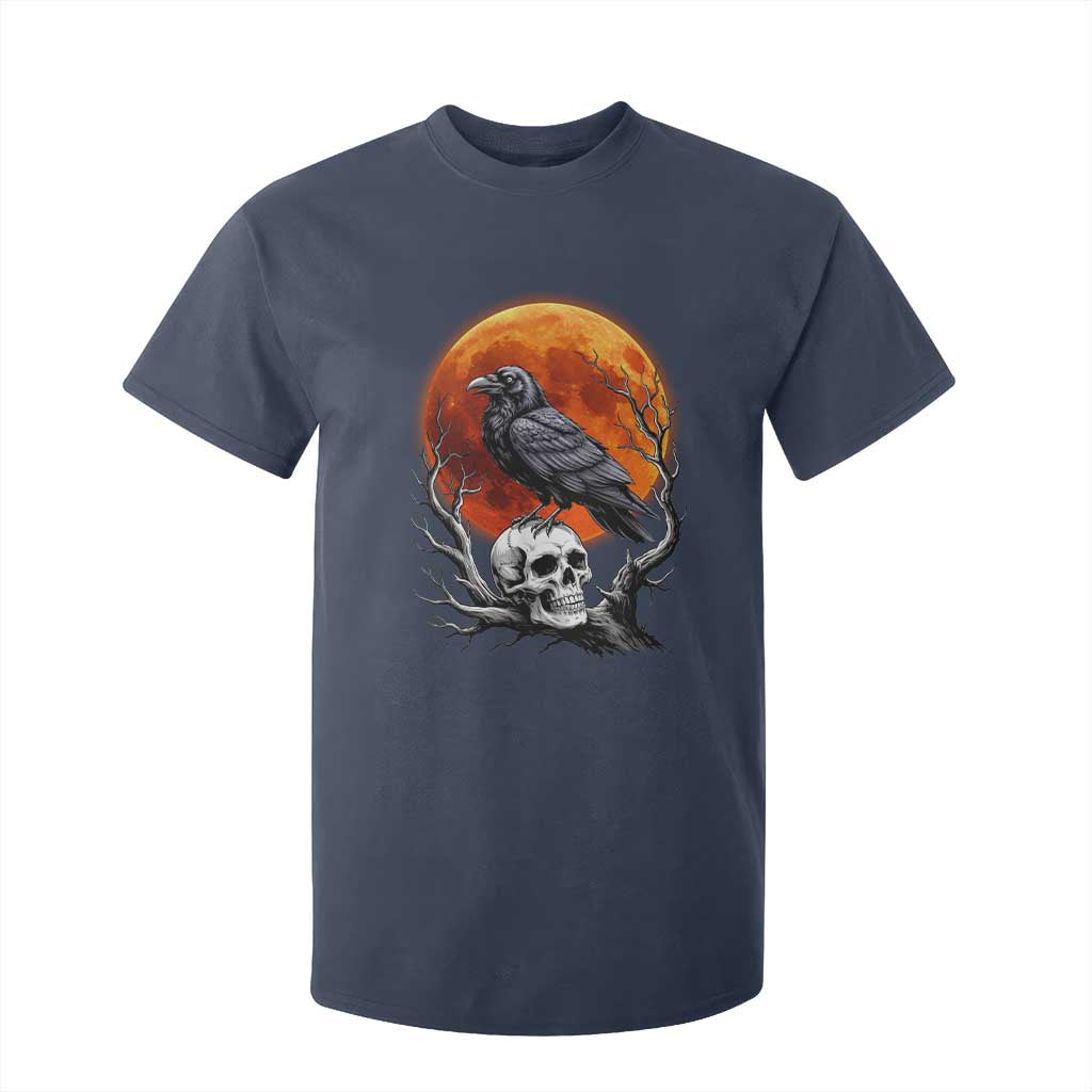 Gothic Raven on Skull Blood Moon T Shirt For Kid Spooky Halloween Macabre Dark Art Graphic TS02 Navy Print Your Wear