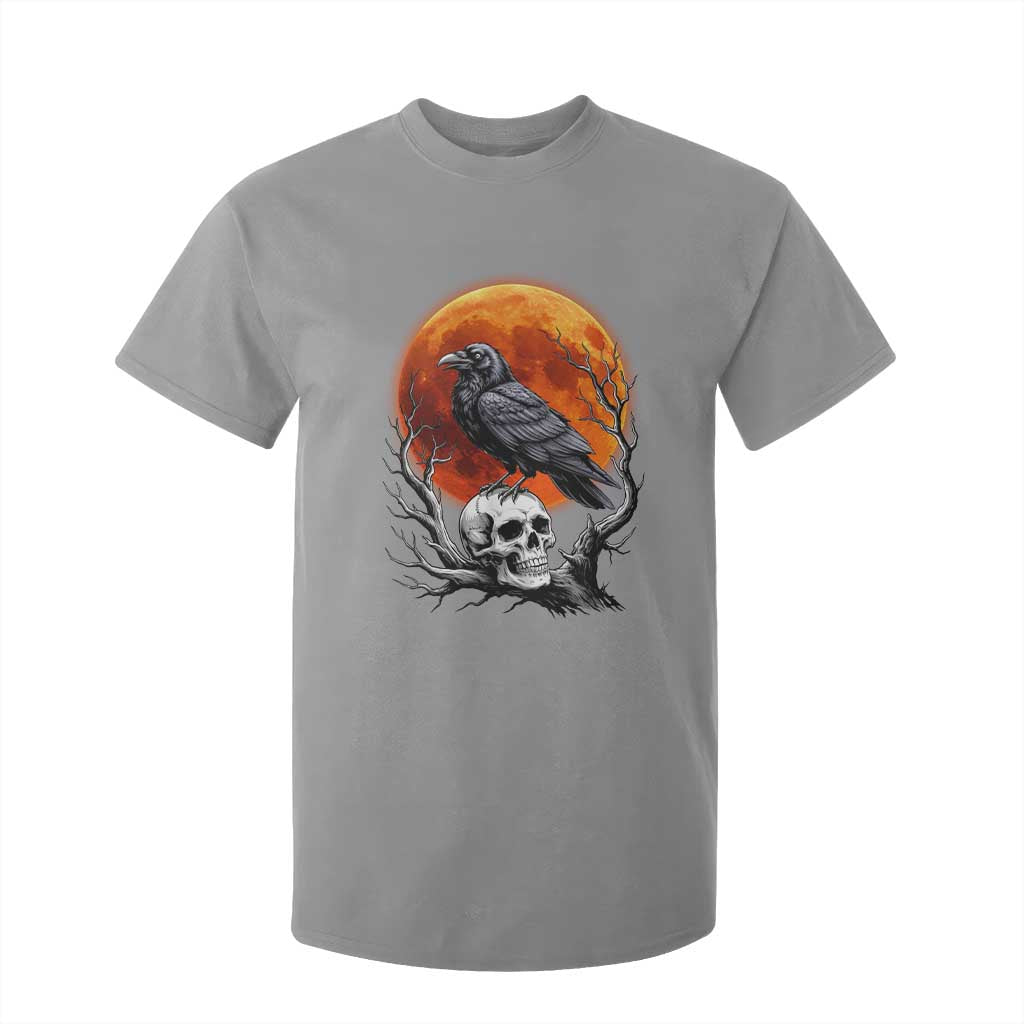 Gothic Raven on Skull Blood Moon T Shirt For Kid Spooky Halloween Macabre Dark Art Graphic TS02 Sport Gray Print Your Wear