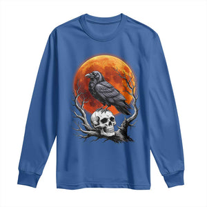 Gothic Raven on Skull Blood Moon Long Sleeve Shirt Spooky Halloween Macabre Dark Art Graphic TS02 Royal Blue Print Your Wear