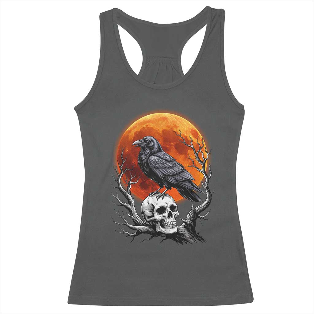 Gothic Raven on Skull Blood Moon Racerback Tank Top Spooky Halloween Macabre Dark Art Graphic TS02 Dark Heather Print Your Wear