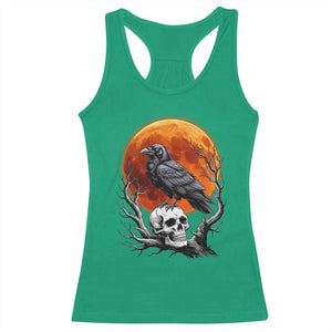 Gothic Raven on Skull Blood Moon Racerback Tank Top Spooky Halloween Macabre Dark Art Graphic TS02 Irish Green Print Your Wear
