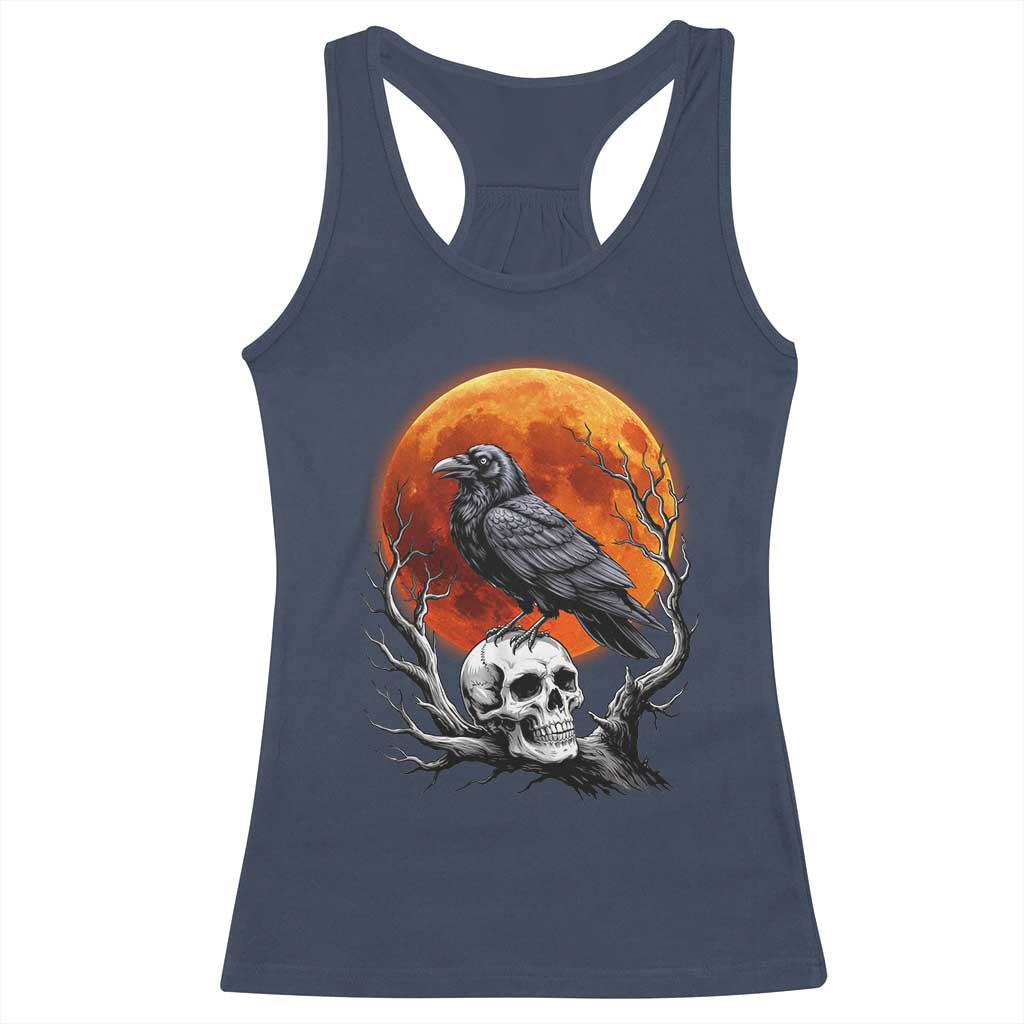 Gothic Raven on Skull Blood Moon Racerback Tank Top Spooky Halloween Macabre Dark Art Graphic TS02 Navy Print Your Wear