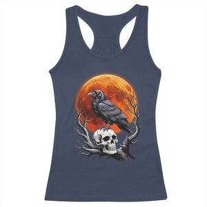Gothic Raven on Skull Blood Moon Racerback Tank Top Spooky Halloween Macabre Dark Art Graphic TS02 Navy Print Your Wear