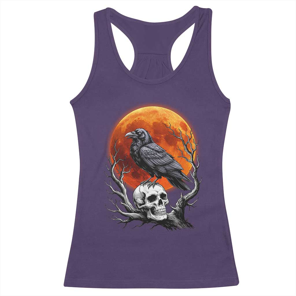Gothic Raven on Skull Blood Moon Racerback Tank Top Spooky Halloween Macabre Dark Art Graphic TS02 Purple Print Your Wear