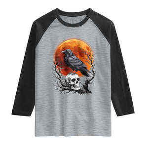 Gothic Raven on Skull Blood Moon Raglan Shirt Spooky Halloween Macabre Dark Art Graphic TS02 Heather Gray Black Print Your Wear
