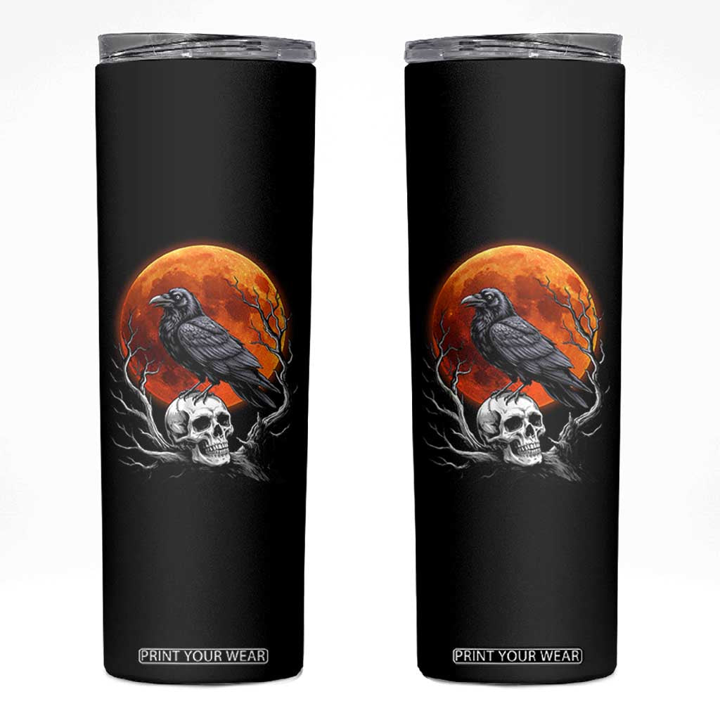 Gothic Raven on Skull Blood Moon Skinny Tumbler Spooky Halloween Macabre Dark Art Graphic TS02 Black Print Your Wear