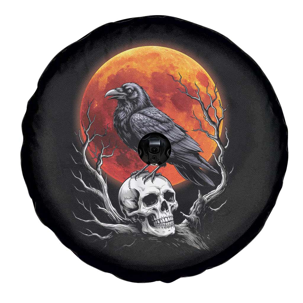 Gothic Raven on Skull Blood Moon Spare Tire Cover Spooky Halloween Macabre Dark Art Graphic TS02 Print Your Wear