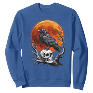Gothic Raven on Skull Blood Moon Sweatshirt Spooky Halloween Macabre Dark Art Graphic TS02 Royal Blue Print Your Wear