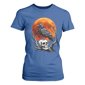 Gothic Raven on Skull Blood Moon T Shirt For Women Spooky Halloween Macabre Dark Art Graphic TS02 Royal Blue Print Your Wear