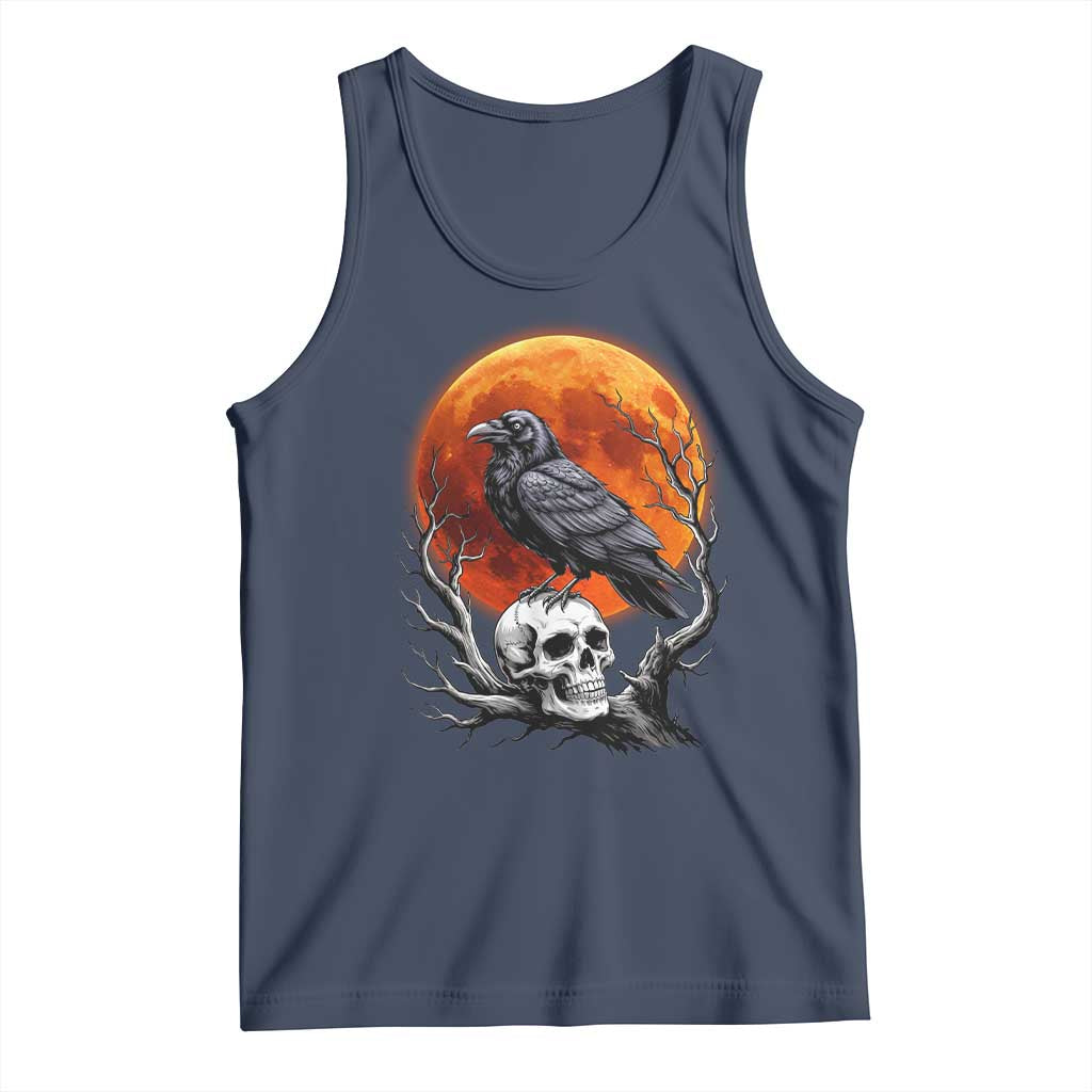 Gothic Raven on Skull Blood Moon Tank Top Spooky Halloween Macabre Dark Art Graphic TS02 Navy Print Your Wear