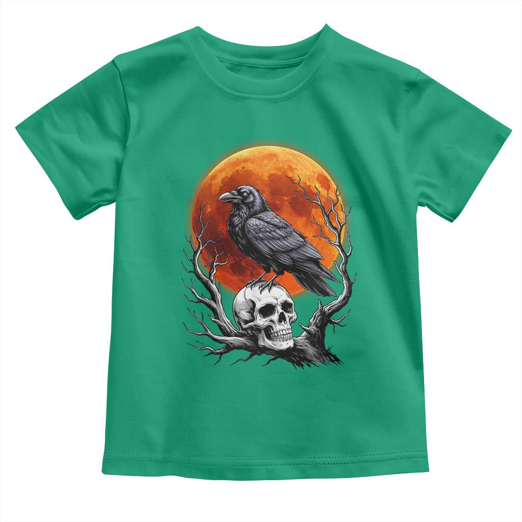 Gothic Raven on Skull Blood Moon Toddler T Shirt Spooky Halloween Macabre Dark Art Graphic TS02 Irish Green Print Your Wear