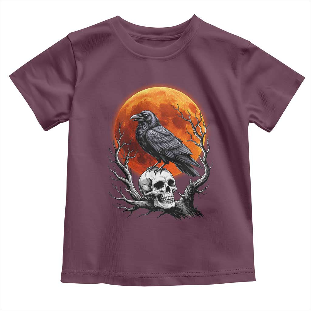 Gothic Raven on Skull Blood Moon Toddler T Shirt Spooky Halloween Macabre Dark Art Graphic TS02 Maroon Print Your Wear