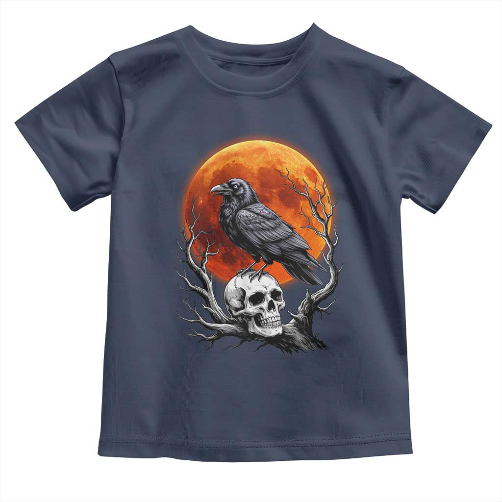 Gothic Raven on Skull Blood Moon Toddler T Shirt Spooky Halloween Macabre Dark Art Graphic TS02 Navy Print Your Wear