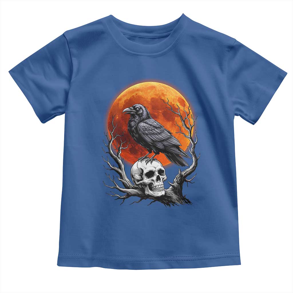 Gothic Raven on Skull Blood Moon Toddler T Shirt Spooky Halloween Macabre Dark Art Graphic TS02 Royal Blue Print Your Wear