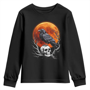 Gothic Raven on Skull Blood Moon Youth Sweatshirt Spooky Halloween Macabre Dark Art Graphic TS02 Black Print Your Wear