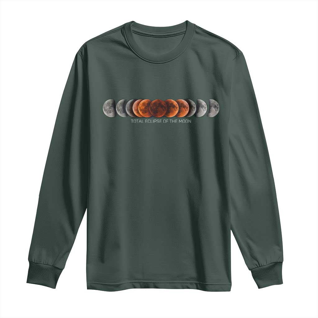 Total Eclipse of the Moon Phases Long Sleeve Shirt Blood Moon Space Astronomy Celestial Graphic TS02 Dark Forest Green Print Your Wear