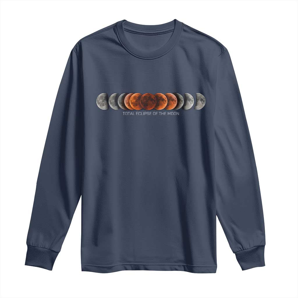 Total Eclipse of the Moon Phases Long Sleeve Shirt Blood Moon Space Astronomy Celestial Graphic TS02 Navy Print Your Wear