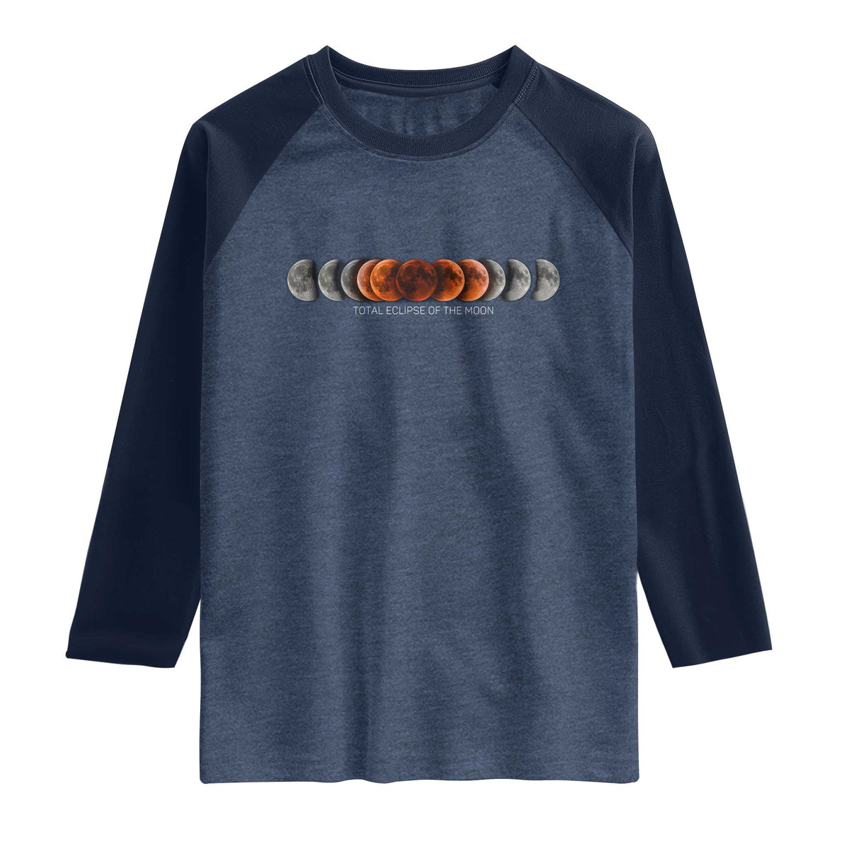 Total Eclipse of the Moon Phases Raglan Shirt Blood Moon Space Astronomy Celestial Graphic TS02 Heather Denim Navy Print Your Wear