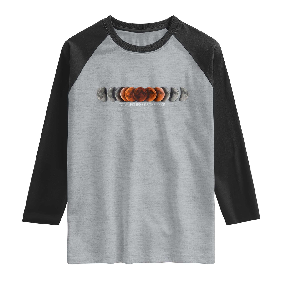 Total Eclipse of the Moon Phases Raglan Shirt Blood Moon Space Astronomy Celestial Graphic TS02 Heather Gray Black Print Your Wear