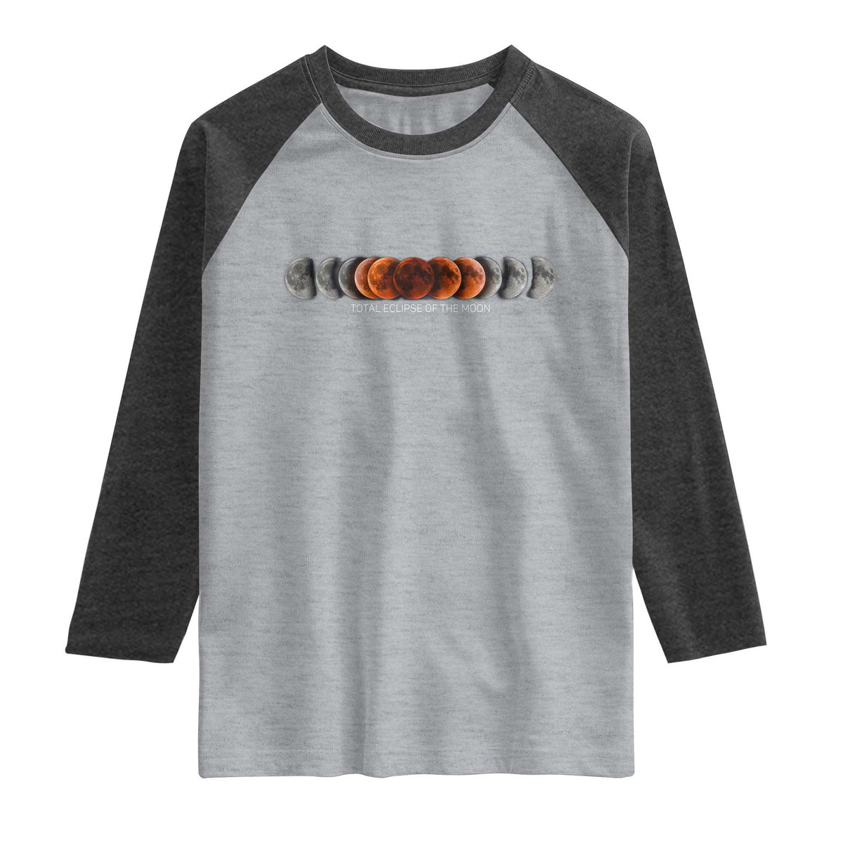 Total Eclipse of the Moon Phases Raglan Shirt Blood Moon Space Astronomy Celestial Graphic TS02 Heather Gray Heather Charcoal Print Your Wear