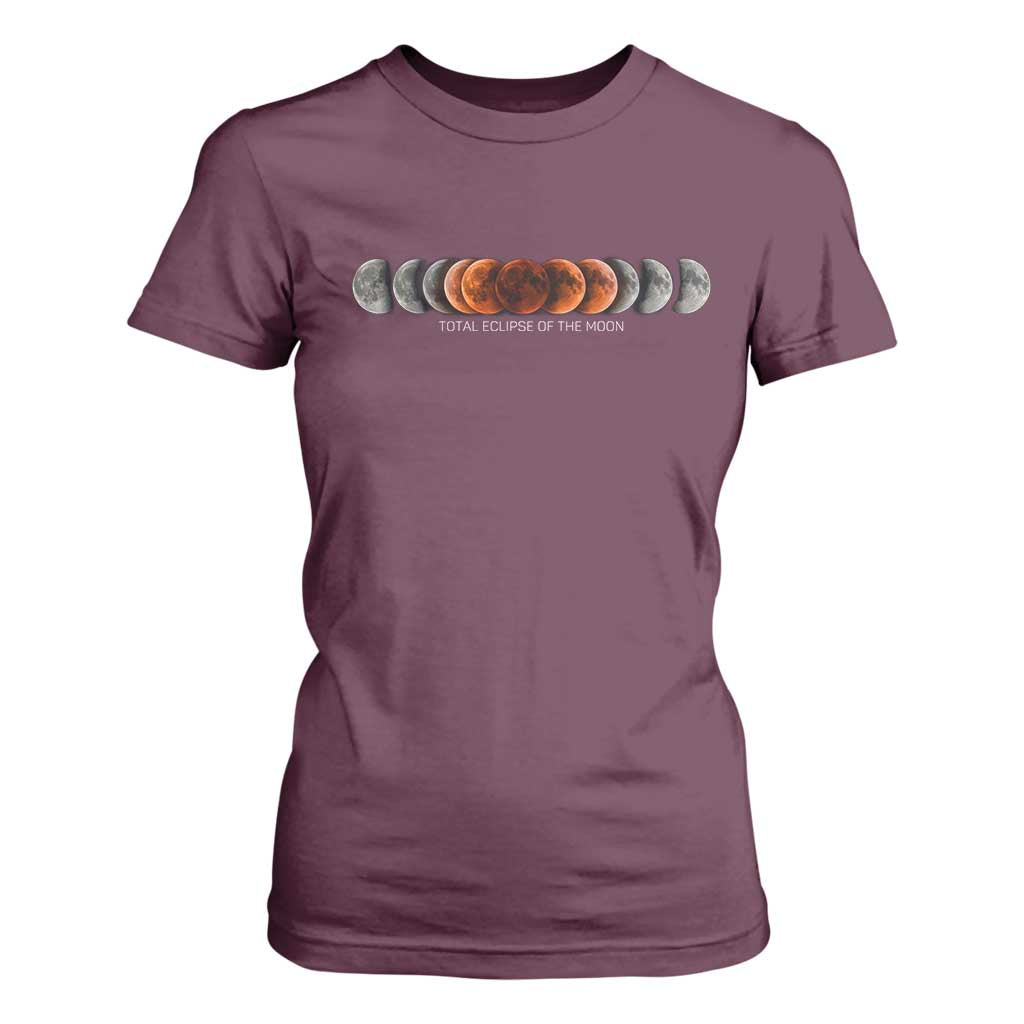 Total Eclipse of the Moon Phases T Shirt For Women Blood Moon Space Astronomy Celestial Graphic TS02 Maroon Print Your Wear