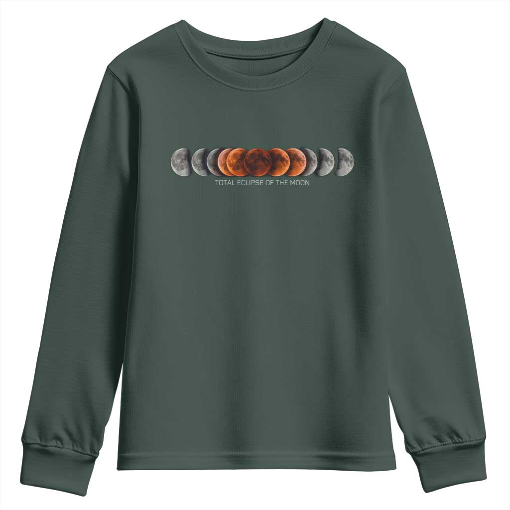Total Eclipse of the Moon Phases Youth Sweatshirt Blood Moon Space Astronomy Celestial Graphic TS02 Dark Forest Green Print Your Wear