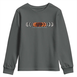 Total Eclipse of the Moon Phases Youth Sweatshirt Blood Moon Space Astronomy Celestial Graphic TS02 Dark Heather Print Your Wear